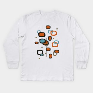 Mid Century Modern Shapes in Orange and Light Blue Kids Long Sleeve T-Shirt